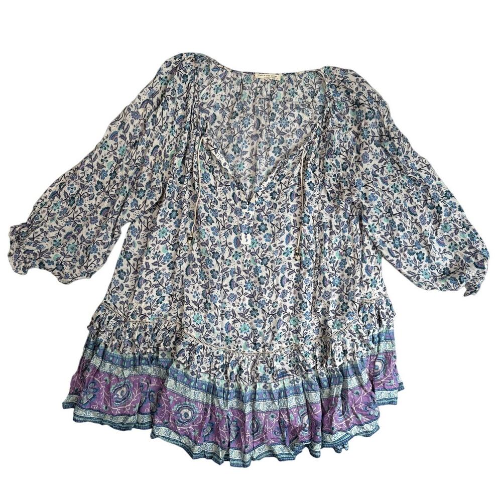 Spell & The Gypsy Dahlia Tunic Dress Floral Metallic Boho Purple White Small